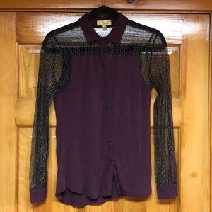 Button up shirt with mesh sleeves